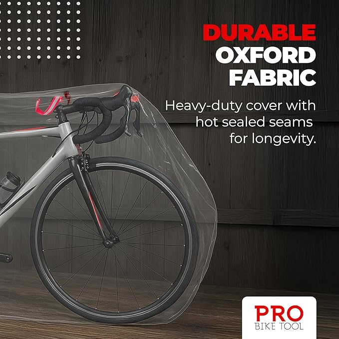 PRO BIKE TOOL Bicycle Cover - Transparent PVC Waterproof Bag - Outdoor Kids Bike Cover - Protects from Weather, Dust & Rain - Ideal for Garage with Safety Loops & Bike Storage Bag - XXL