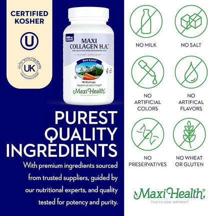 Maxi Health Collagen with Hyaluronic Acid - Type I Fish Collagen Protein for Women and Men (90 Count (Pack of 1), Unflavored Capsule)