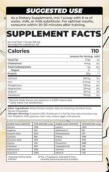 BOA Isolate Protein with Vitamin B6 and Zinc - Low-Sodium Whey Protein Isolate 25g of Protein per Scoop - (Creamy Vanilla - 40 Servings)