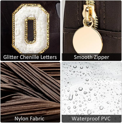 LETGO Valentines Day Gifts for Men,Personalized Initial Makeup Bags with Zipper, Clear Makeup Bag Small Cosmetic Bags,Nylon Travel Toiletry Bag Travel Essentials,Birthday Gift For Men Boys(Coffee, C)