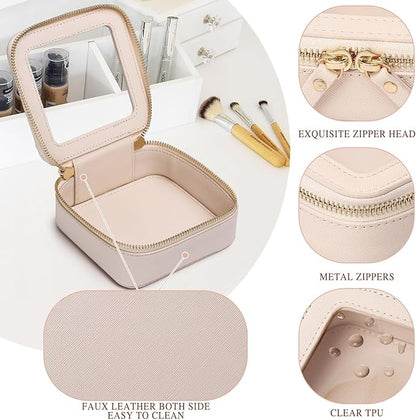 Small Makeup Bag Mini Clear Cosmetic Makeup Case & Toiletry Bag with Zipper Women's Purse Organizer & Car Essentials (Beige, MINI)