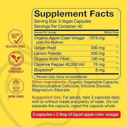 Intentionally Bare Organic Apple Cider Vinegar Capsules with The Mother - Keto Apple Cider Vinegar Capsules - ACV Capsules for Keto Cleanse & Healthy Diet 1575mg - 120 Capsules