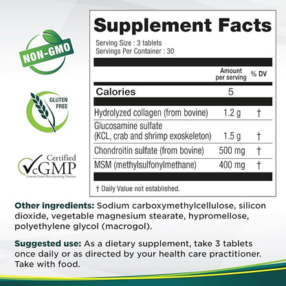 Genacol Glucosamine, Chondroitin & MSM Joint Supplement with Collagen Peptides Glucosamina Condroitina y Colageno Optimum 90 Tablets