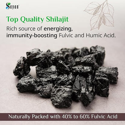 Sayan Shilajit Pure Organic Black Resin Mineral Tablets - Premium Quality Supplement Drops for Men and Women (60 Tablets, 1-2 Month Supply) for Immune Support, Natural Detox, and Energy Boost