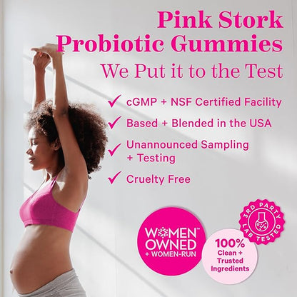 Pink Stork Probiotic Gummies for Prenatal & Postnatal Women - Probiotics for Digestion, Morning Sickness, pH Balance, Gut Health, Immune Support - 60 Sugar-Free Probiotics - 5 Billion CFUs