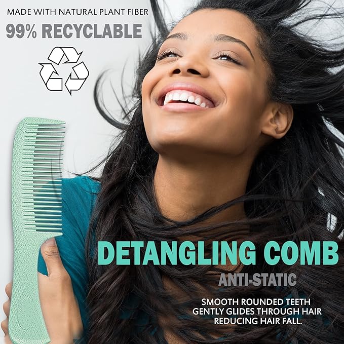 Fiora Naturals Hair Brush Set - Detangler, Round Brush, and Comb for Women - Bio-friendly Brushes for All Hair Types including Natural, Fine & Curly - Ideal for Detangling and Blow Drying