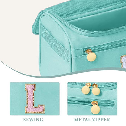 COSHAYSOO Fashion Thank You Birthday Gifts for Women Female Boss Lady Office Manager Counselor Work Anniversary Team Building, Travel Hanging Toiletry Bag Waterproof Toiletries Teal Blue Letter L