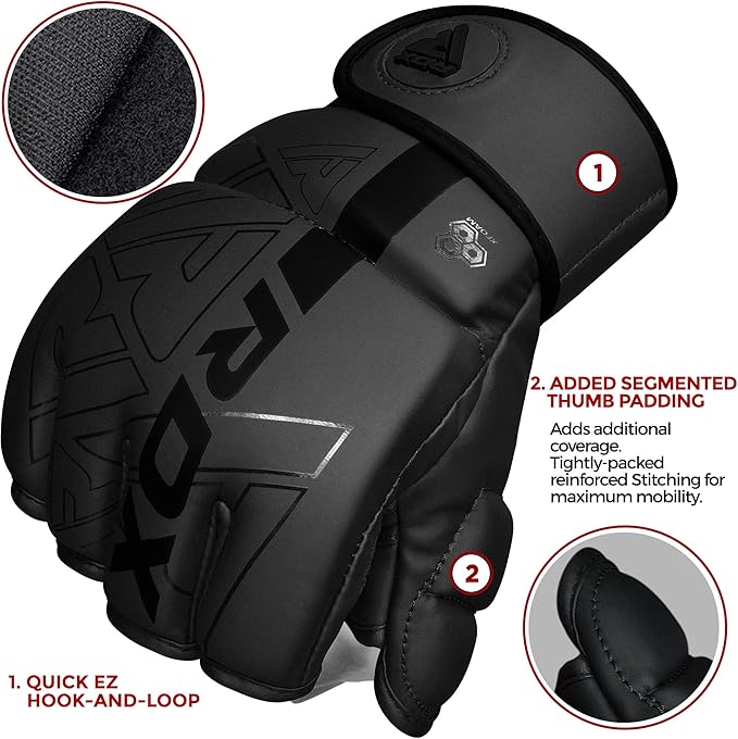 RDX MMA Gloves Grappling Sparring, Pre-Curved Mixed Martial Arts Mitts Men Women Boxing Gloves, Maya Hide Leather Kara Cage Fighting Workout, Combat Sports Training, Muay Thai, Punching Bag Kickboxing