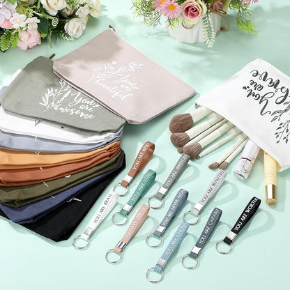 Inbagi 10 Set Inspirational Gifts Bulk for Women with 10 Keychains and 10 Bags Thank You Employee Appreciation for Adults