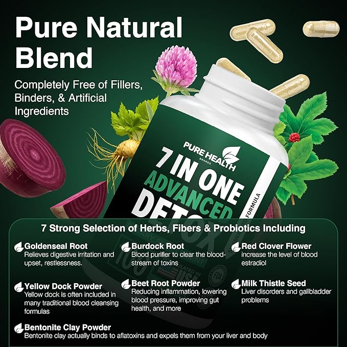 Extra Strength Fast Acting 7-in-ONE Advanced Formula - Full Body Cleanse - Detox & Liver Cleanse - Detox & Liver Repair, All Natural Toxins Remover, Healthy Cleansing Support for Liver (30 Capsule)