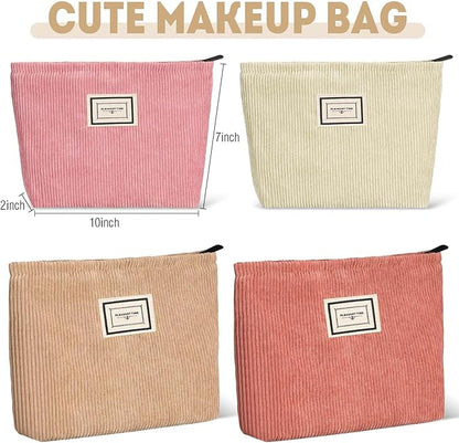 Sanwuta 4 Pack Velvet Makeup Bag Cosmetic Bag for Women Large Capacity Corduroy Pouch Zipper Canvas Travel Toiletry Purse Make up Organizer Case Accessories(Elegant Color,Plaid)
