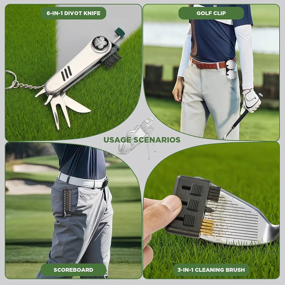 Golf Accessories for Men and Women for Golfers, Accessories Set in Hi-End PU Case with Golf Balls, HD Rangefinder, Golf Tees, Cleaning Brush, Divot Knife, Scorer, Golf Ball Clamp