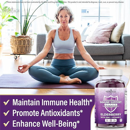 NEW AGE Immune System Support Gummies - Sambucus Black Elderberry Gummies with Vitamin C and Zinc (Immune Support 60 Gummies)