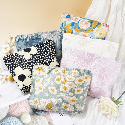 WOZEAH Floral Makeup Bag for Purse Small Cosmetic Pouch,Stylish Zipper Make up Pouch Travel Canvas Toiletry Bags(Jacquard Flower)