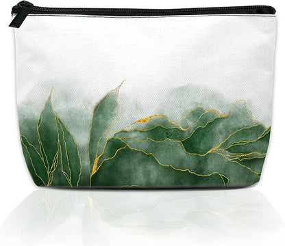 Ginkgo Leaves Elegant Floral Makeup Bag for Purse, Waterproof Funny Cosmetic Bag for Women, Zipper Travel Pouch Gift 9.5×5.9 Inch