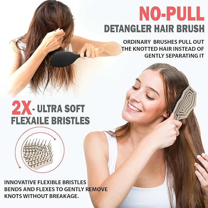 Fiora Naturals Hair Detangling Brush -100% Bio-Friendly Hair Detangler Brush w/Ultra-soft Bristles- Glide Through Tangles with Ease - For Curly, Fine, Women, Men, Kids, Toddlers, Wet and Dry Hair