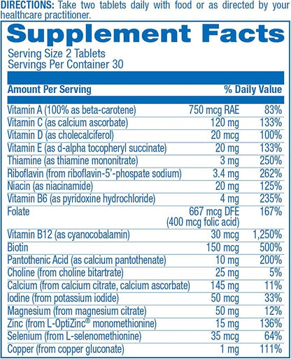 Iron Free Daily Multivitamin for Men and Women with Digestive Blend, 60 Tablets - AVED Eze Daily Multi Vitamin and Minerals Health Supplement - Vitamins A, C, D, E, Vitamin B Complex,