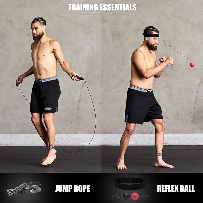 Elite Sports 4ft Boxing Bag, Punching Bag Set with 12oz Gloves, Hand Wraps, Jump Rope, Reflex Ball & Phone Holder - for Boxing, MMA, Kickboxing, Martial Arts, Home Gym (Unfilled)