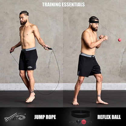 Elite Sports 4ft Boxing Bag, Punching Bag Set with 12oz Gloves, Hand Wraps, Jump Rope, Reflex Ball & Phone Holder - for Boxing, MMA, Kickboxing, Martial Arts, Home Gym (Unfilled)