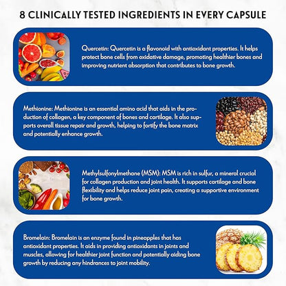 Doc Certfied | Height Growth Supplement | Natural Maximizer to Grow Taller & Initiate Bone Growth for Teens, Kids & Adults | Clinically Tested Ingredients That Work | 8 Powerful Ingredients - 60 Caps