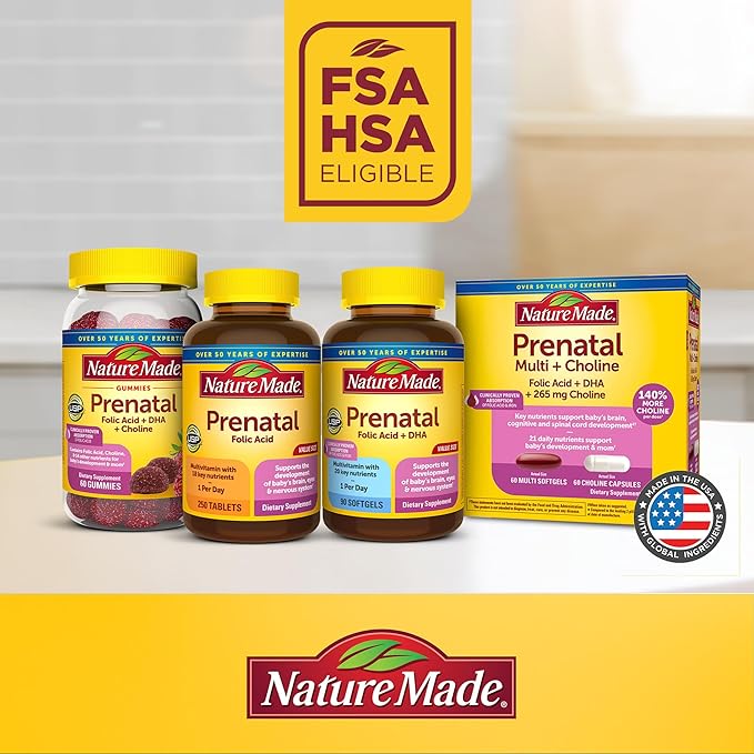 Nature Made Prenatal with Folic Acid + DHA, Prenatal Vitamin and Mineral Supplement for Daily Nutritional Support, 90 Softgels, 90 Day Supply
