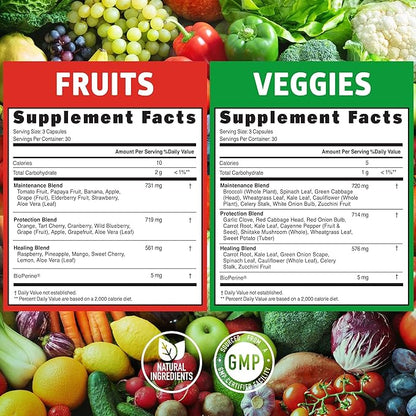 4-Pack N1N Premium Super Fruits & Veggies Supplement, 360 Caps, Whole Food & Natural Superfood for Women, Men & Kids - Packed with Aloe Vera, Vitamins & Minerals, Better Than Multivitamins,100% Vegan