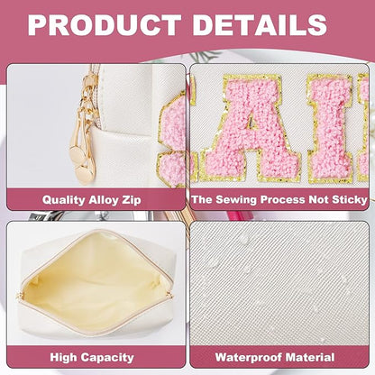 Preppy Patch Hair Portable Makeup Bag Bulk Pu Leather Cosmetic Bag Waterproof Travel Organizer Zipper Pouch Storage Purse for Women Girls Gift (Shell Gold)