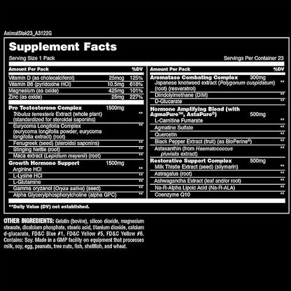 Animal Stak – Complete Natural Hormone Booster Supplement with Tribulus – Natural Testosterone Booster for Athletes – Contains Estrogen Blockers – 1 Month Cycle