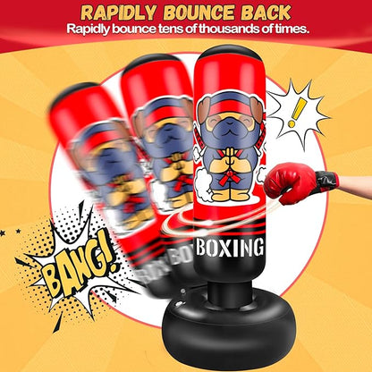Inflatable Punching Bag for Kids, 65 Inch Kids Punching Bag with Gloves for Boys & Girls, Kicking Bag Boxing Set for Practicing Karate, Taekwondo, MMA