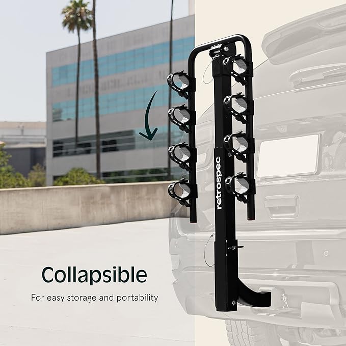 Retrospec Lenox 2-5 - Bike Hitch Rack for Cars, Trucks, SUVs with 2” Hitch | Foldable Steel Frame with Anti-Rattle Adapter, Tie Down Cradles and Straps - Fits Most Frames