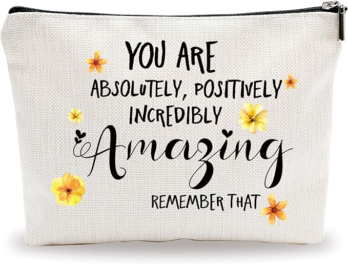 Sunflower Makeup Bag - You Are Absolutely, Positively, Incredibly Amazing - Quotes Cosmetic Bag, Toiletry Bag Gift For Girls, Teen, Sister, Besties, Personal Care & Accessories - A04