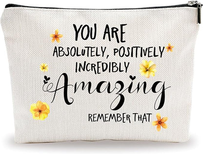 Sunflower Makeup Bag - You Are Absolutely, Positively, Incredibly Amazing - Quotes Cosmetic Bag, Toiletry Bag Gift For Girls, Teen, Sister, Besties, Personal Care & Accessories - A04
