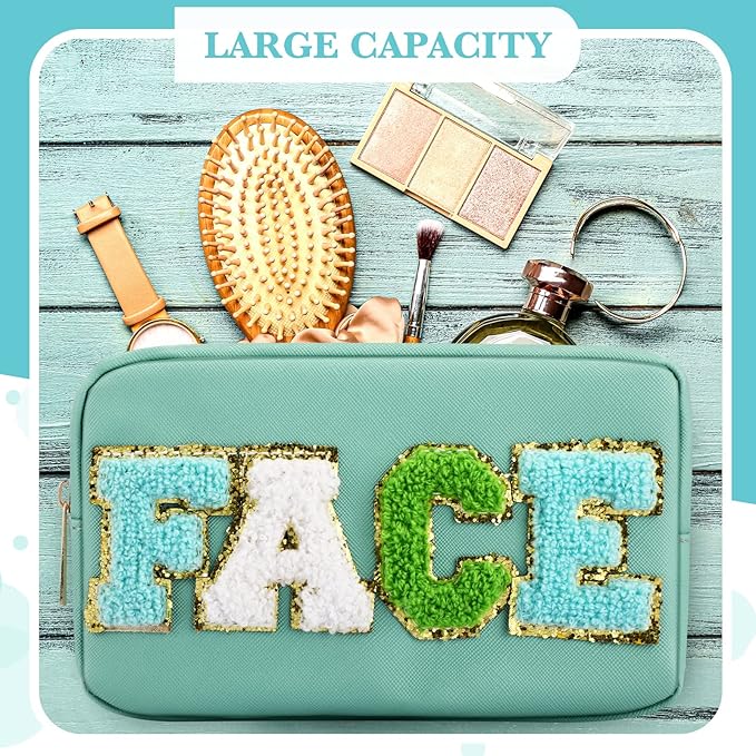 Sanwuta 4 Pcs Hair Face Skin Travel Bag Set Preppy Makeup Pouch PU Leather Skincare Bag Waterproof Cosmetic Organizer Birthday Christmas Gifts(Blue, Mint Green, Green, Malachite Green,Fresh Style)