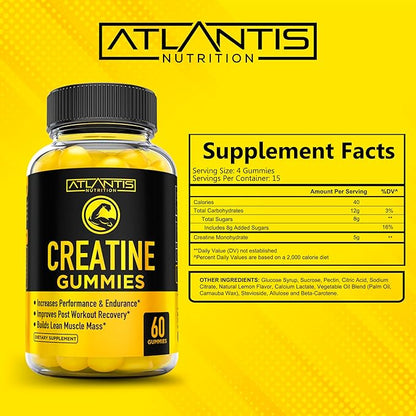 Creatine Monohydrate Gummies for Strength & Athletic Performance - 5g Creatine Per Serving - Creatine Chews to Build Muscle, Increase Performance & Improve Post Workout Recovery - 120 Creatine Gummies