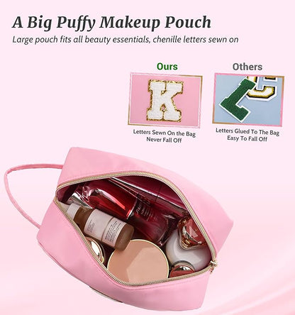 Aveniee Monogram Makeup Bag for Women,Personalized Organizer Bag With Handle,Cute Cosmetic Travel Toiletry Bag,Halloween Christmas Birthday Gifts for Daughter or Best Friend-Pink C