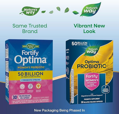 Nature's Way Fortify Optima Probiotic for Women, 50 Billion Live Cultures, 7 Strains, Supports Digestive and Immune Health*, 30 Capsules (Packaging May Vary)