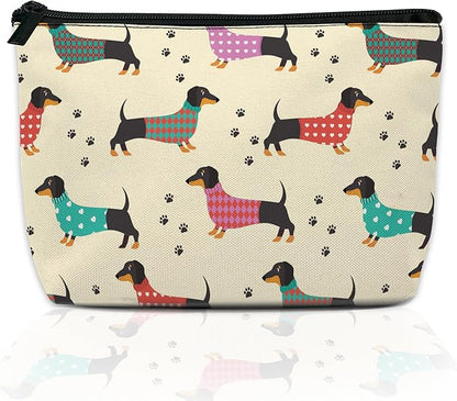 Cute Dachshunds Dog Makeup Bag for Purse, Waterproof Funny Cosmetic Bag for Women, Zipper Travel Toiletry Pouch Gift 9.5×5.9 Inch