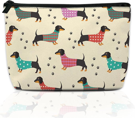 Cute Dachshunds Dog Makeup Bag for Purse, Waterproof Funny Cosmetic Bag for Women, Zipper Travel Toiletry Pouch Gift 9.5×5.9 Inch