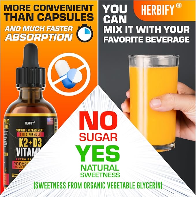 Vitamin D3 K2 Drops – Liquid Vitamins for Women, Men & Teen Vitamins - Bone Strength Supplements - D3 K2 Mt Vitamins for Immune Support & Heart Health - Vitamin D3 10000 Iu Liquid K2 Drops – 2 oz