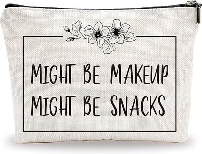 Minimalism Makeup Bag - Might Be Make Up, Might Be Snacks - Funny Quotes Cosmetic Bag, Toiletry Bag, Gift For Girls, Besties, Personal Care & Accessories - A26