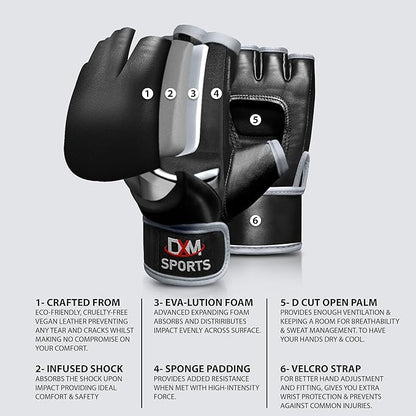 DXM SPORTS MMA Gloves for Men & Women, Martial Arts Bag Gloves, Kickboxing Gloves with Open Palms, Boxing Gloves for Punching Bag, Sparring, Muay Thai, MMA