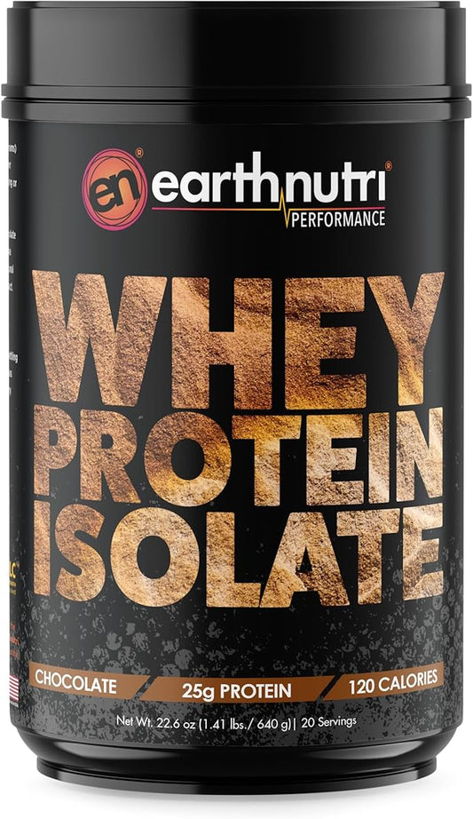 EarthNutri - Whey Isolate Protein Powder for Workout and Muscle Growth Support, 25g of Protein, Non-GMO and Gluten-Free Whey Protein Isolate Chocolate Flavor, 20 Servings