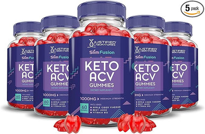 (5 Pack) Slim Fusion Keto ACV Gummies Advanced 1000MG Slimfusion Keto Gummies Formula Apple Cider Vinegar Formulated with Pomegranate Beet Juice Powder B12 Vegan Non GMO 300 Gummys