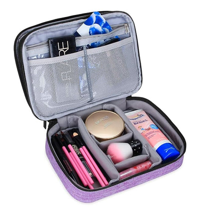 Teamoy Travel Makeup Brush Case(up to 8.8"), Professional Makeup Train Organizer Bag with Handle Strap for Makeup Brushes and Makeup Essentials-Medium, Purple(No Accessories Included)