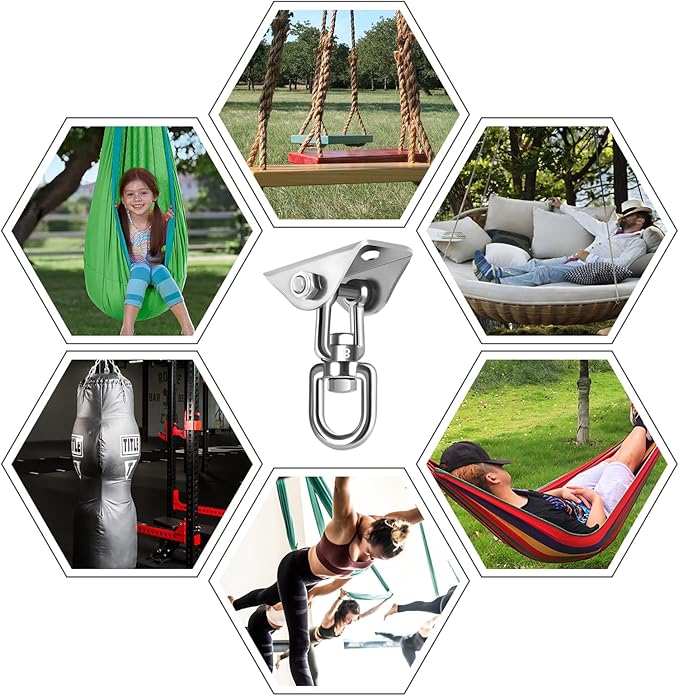Hammock Hanging Kit,Hanging Chair Hardware 360°Rotating 1200 lb Capacity Hammock Hooks Heavy Duty,Hammock Chair Hanging Kit & Swing Ceiling Hook Snap for Hammock Chair Stand,Seat,Tree,Yoga,Gym(Silver)