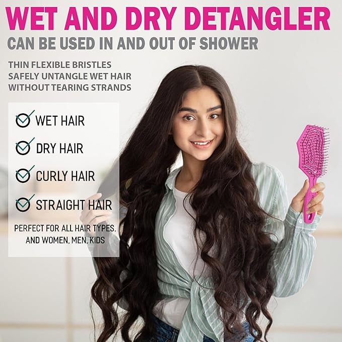 Fiora Naturals Hair Detangling Brush -100% Bio-Friendly Hair Detangler Brush w/Ultra-soft Bristles- Glide Through Tangles with Ease - For Curly, Fine, Women, Men, Kids, Toddlers, Wet and Dry Hair