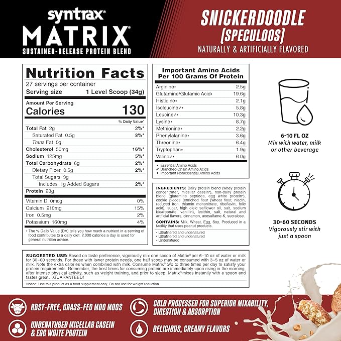 Syntrax Nutrition Matrix Protein Powder, Sustained-Release Protein Blend, Real Cookie Pieces, Snickerdoodle, 2 lbs