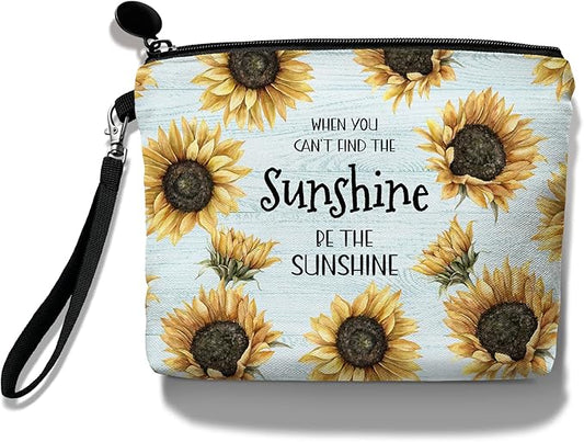 Hglian Sunflower Makeup Bag,Be The Sunshine Travel Travel Cosmetic Bag Zipper Pouch,Inspirational Birthday Gifts for Female Friends