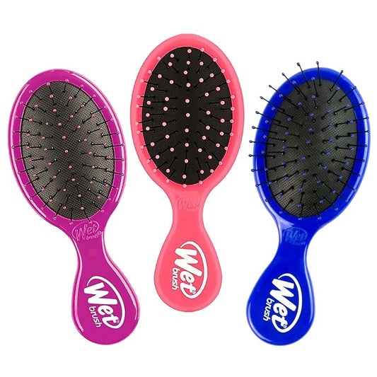 Wet Brush Squirt Detangling Brush, 3 Ct, Pink, Purple & Blue, Mini Detangler, No Tangle Ultra-Soft IntelliFlex Bristles, Wet & Dry Styling Hairbrush for Women & Men, All Hair Types