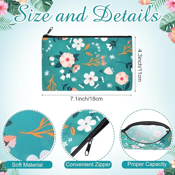 Reginary 20 Pcs Cosmetic Bags for Women Bulk Canvas Flower Makeup Bags with Zipper Floral Spring Multicolor Summer Travel Pouch Small Toiletry Organizer for Mother's Day Graduation Friend Gifts